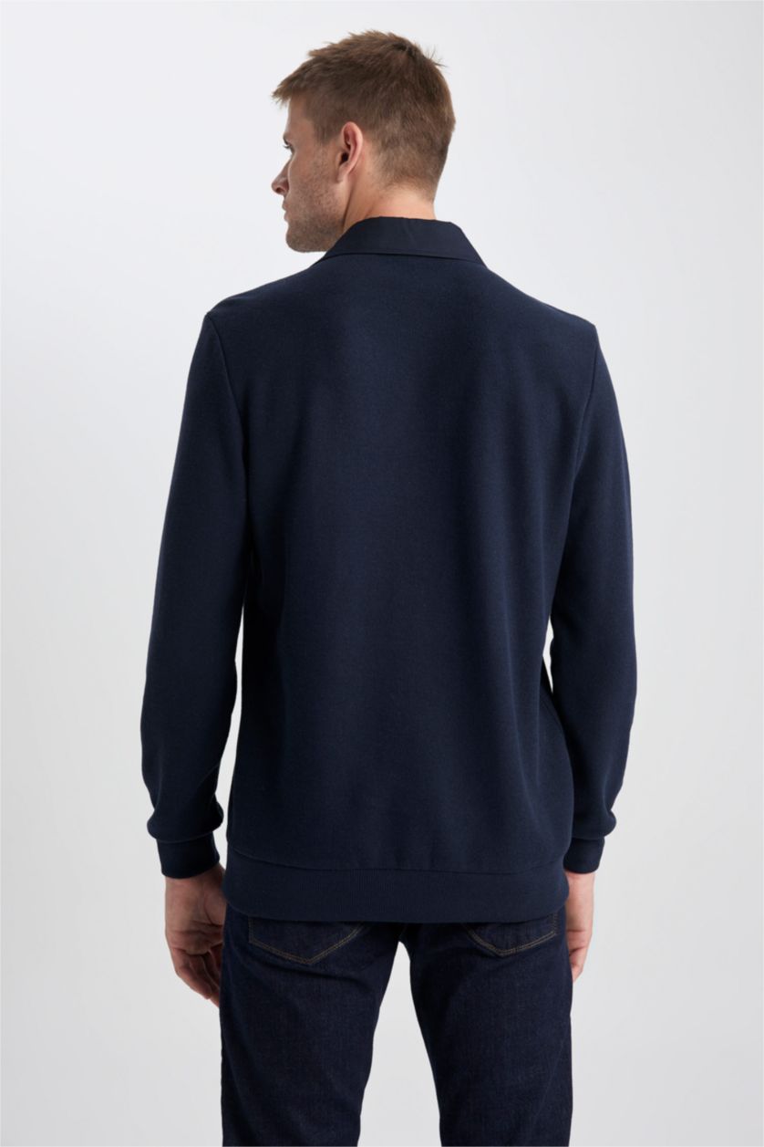 MAN NAVY Regular Fit Polo Collar Basic Sweatshirt