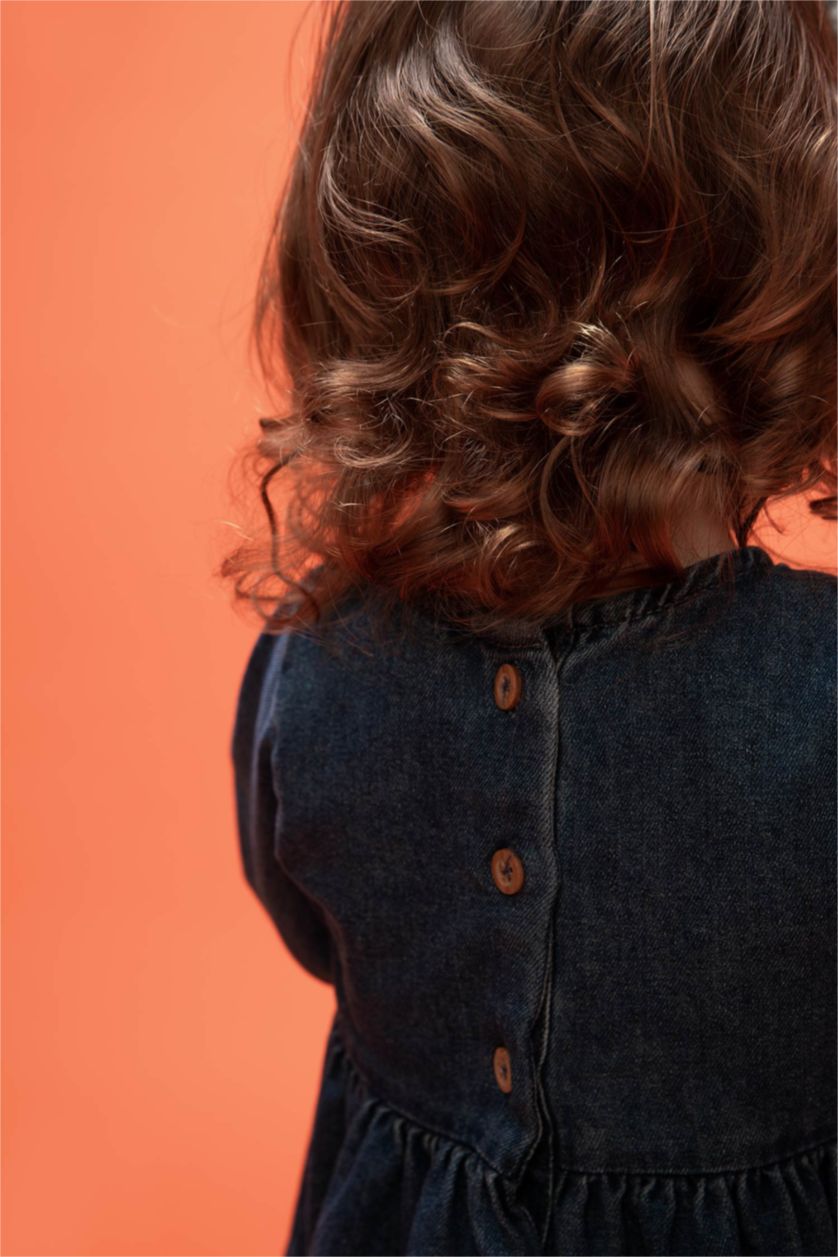 BÉBÉ FILLE Bleu Robe Jean Col Ras Du Cou Manche Longue