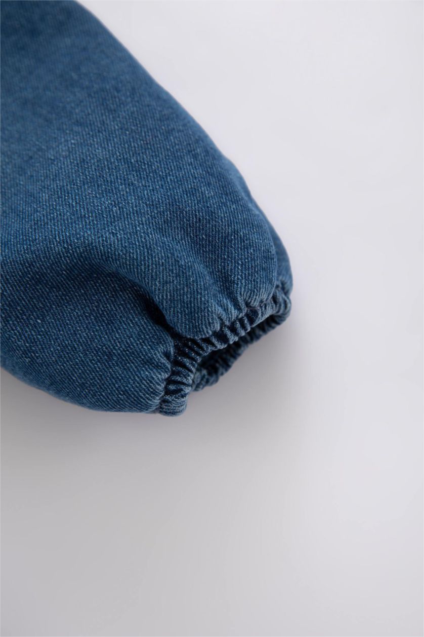 BÉBÉ FILLE Bleu Robe Jean Col Ras Du Cou Manche Longue