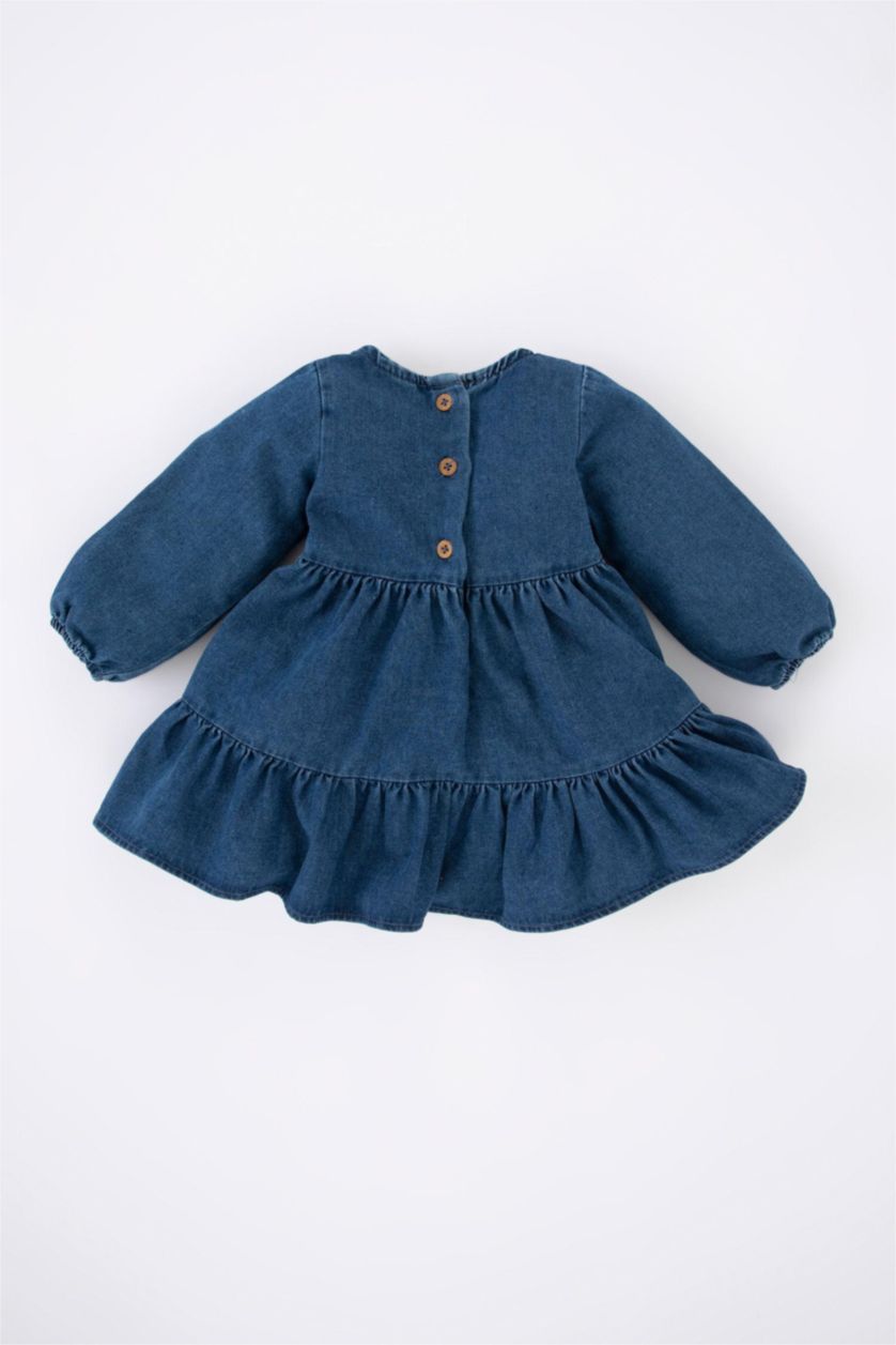 BÉBÉ FILLE Bleu Robe Jean Col Ras Du Cou Manche Longue