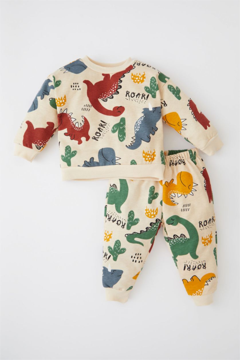 BÉBÉ GARÇON Beige Ensemble En Tricot Tissu Sweat Fin Col Ras Du Cou Dinosaure Manche Longue 2 BéBé Garçon