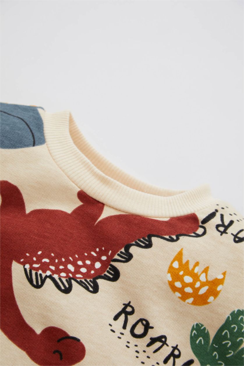 BÉBÉ GARÇON Beige Ensemble En Tricot Tissu Sweat Fin Col Ras Du Cou Dinosaure Manche Longue 2 BéBé Garçon