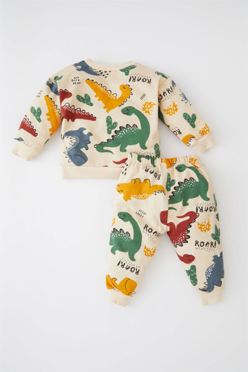 BÉBÉ GARÇON Beige Ensemble En Tricot Tissu Sweat Fin Col Ras Du Cou Dinosaure Manche Longue 2 BéBé Garçon