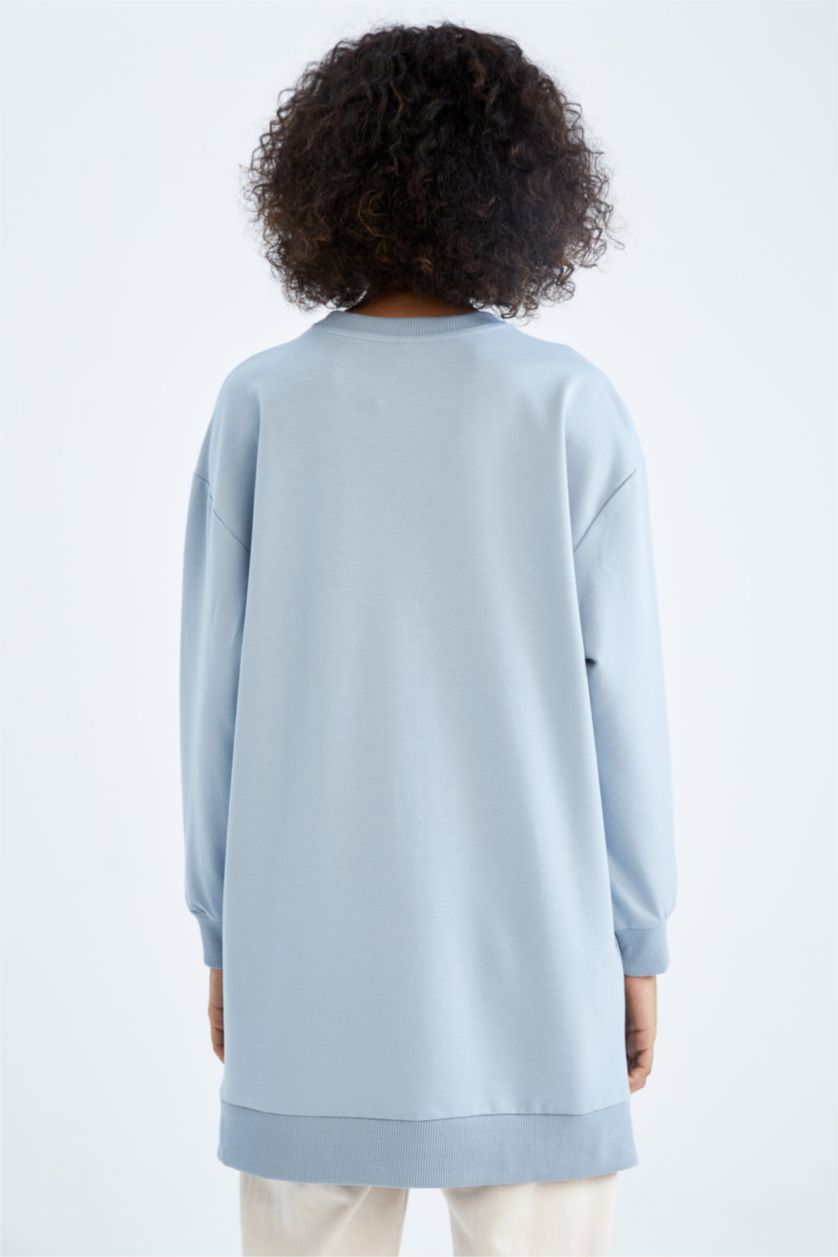 FEMME BLEU Clair Sweatshirt tunique Tissu Sweat Fin Coupe décontractée Embellissement Col Ras Du Cou