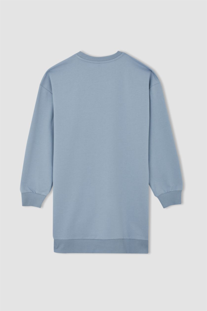 FEMME BLEU Clair Sweatshirt tunique Tissu Sweat Fin Coupe décontractée Embellissement Col Ras Du Cou