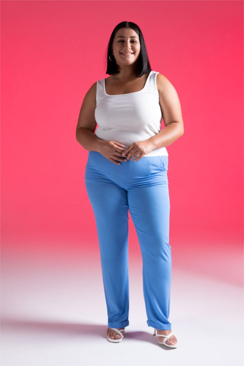 نساء ملكي فاتح بنطلون كاروت فيت بساق مستقيم بجيب فسكوزي مجعد