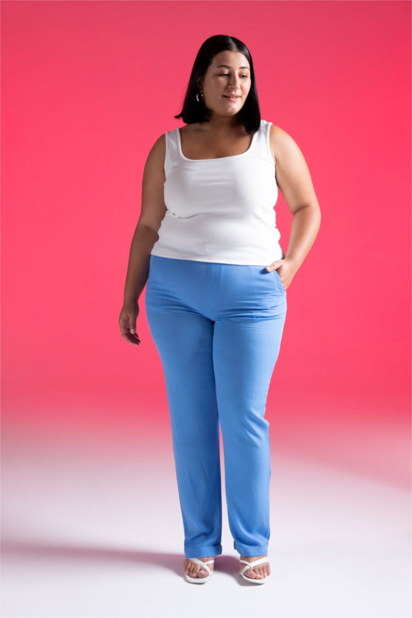 نساء ملكي فاتح بنطلون كاروت فيت بساق مستقيم بجيب فسكوزي مجعد