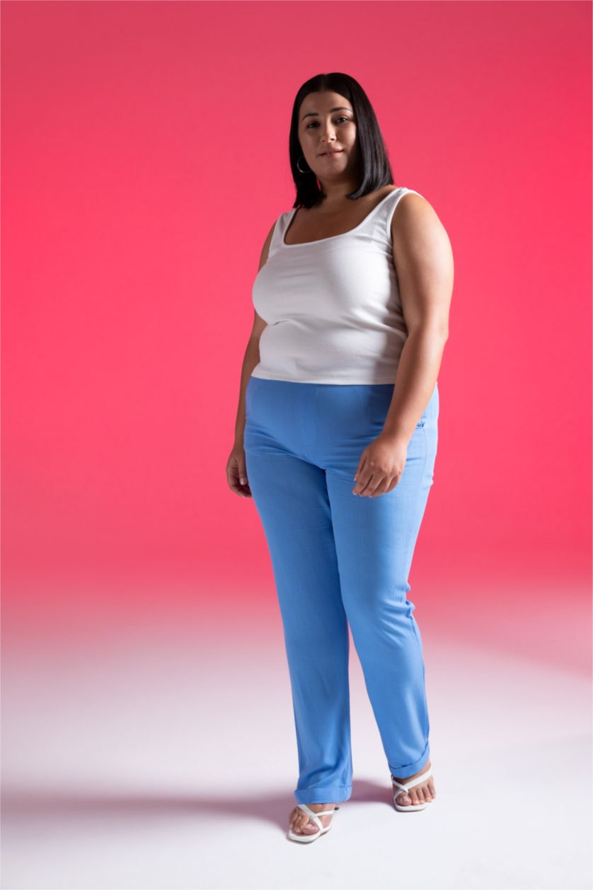 نساء ملكي فاتح بنطلون كاروت فيت بساق مستقيم بجيب فسكوزي مجعد