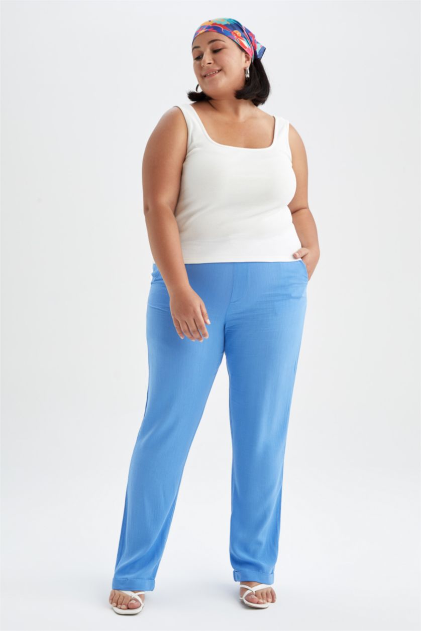 نساء ملكي فاتح بنطلون كاروت فيت بساق مستقيم بجيب فسكوزي مجعد