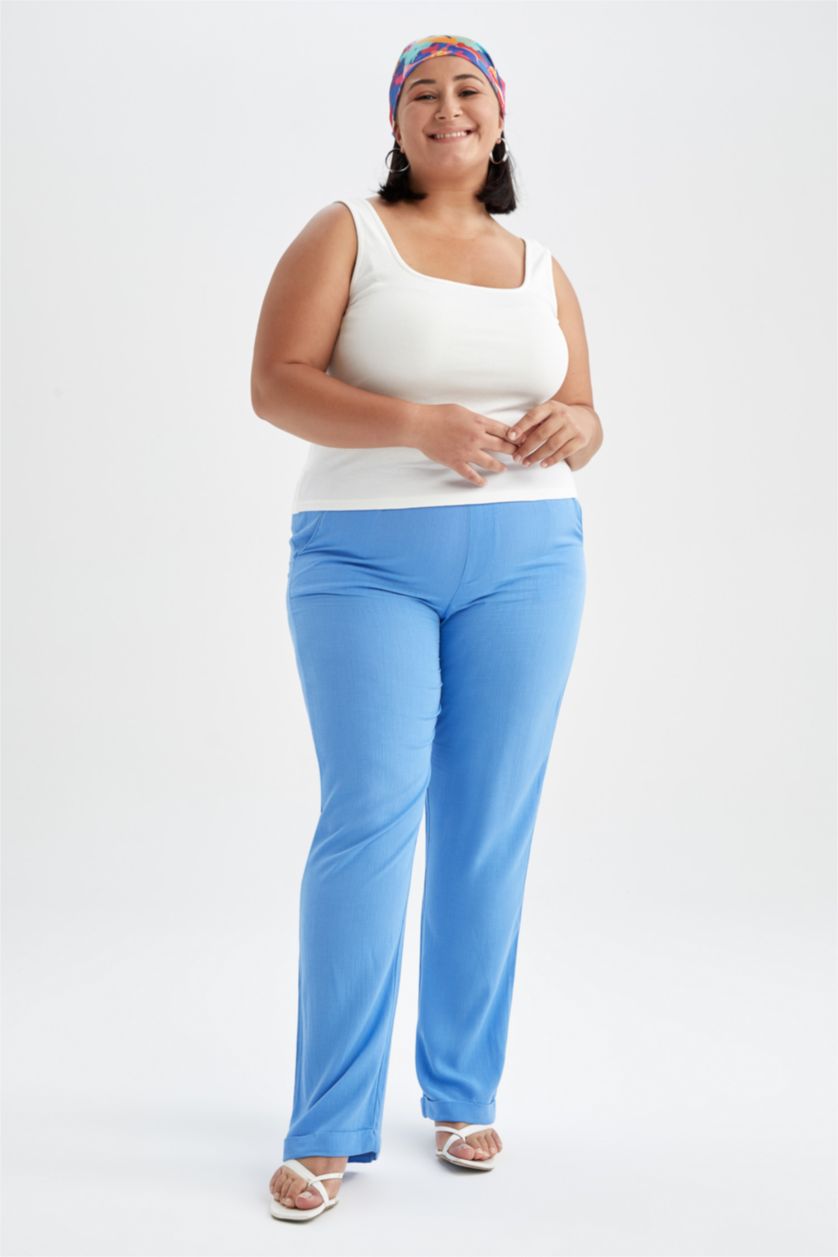 نساء ملكي فاتح بنطلون كاروت فيت بساق مستقيم بجيب فسكوزي مجعد