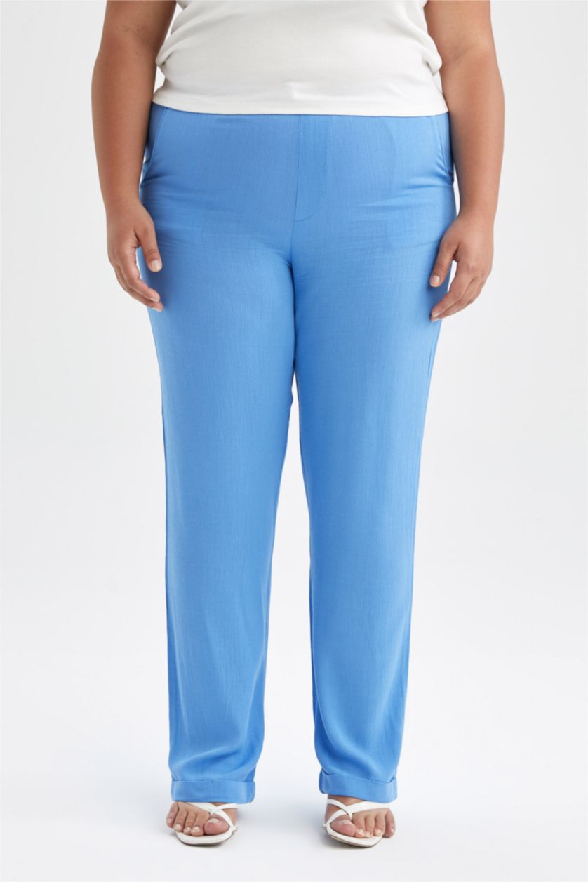 نساء ملكي فاتح بنطلون كاروت فيت بساق مستقيم بجيب فسكوزي مجعد