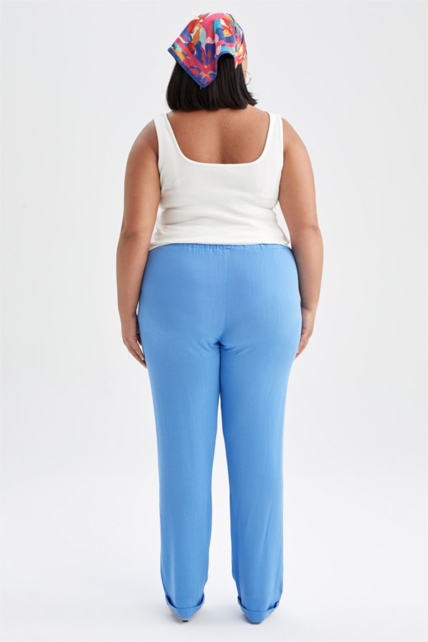 نساء ملكي فاتح بنطلون كاروت فيت بساق مستقيم بجيب فسكوزي مجعد