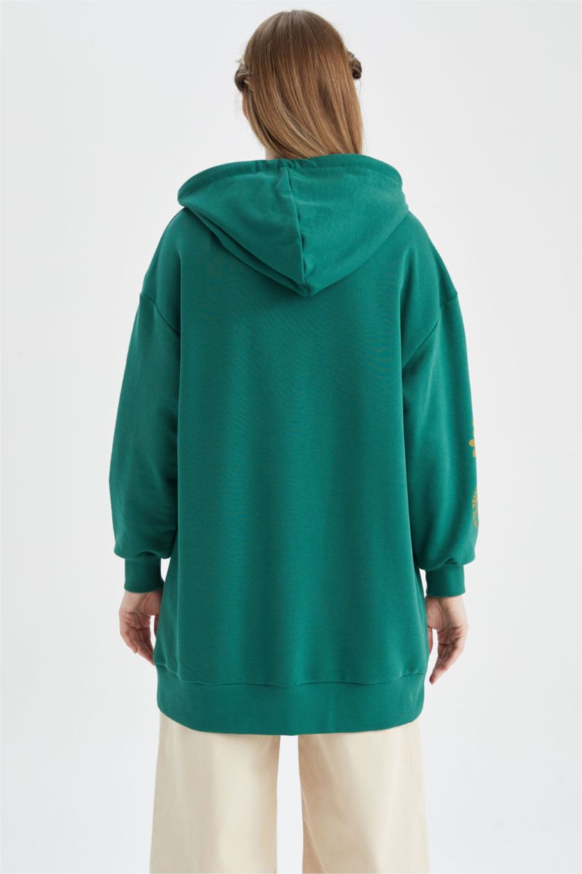 FEMME Vert Foncé Sweat-Shirt Tunique Coupe Ample À Col Rond İmprimé