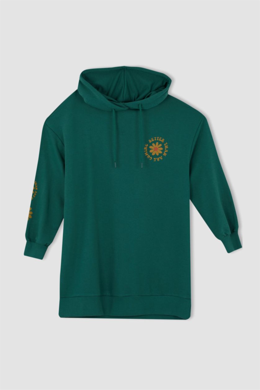 FEMME Vert Foncé Sweat-Shirt Tunique Coupe Ample À Col Rond İmprimé