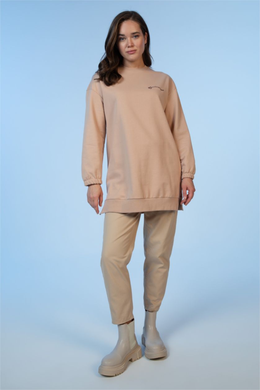 WOMAN Vison Relax Fit Thin Sweatshirt Fabric Crew Neck Embroidered Sweat Tunic