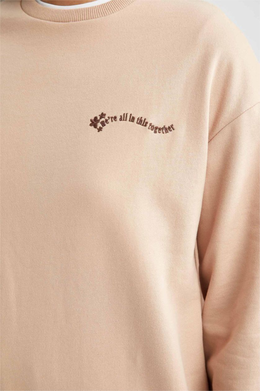 WOMAN Vison Relax Fit Thin Sweatshirt Fabric Crew Neck Embroidered Sweat Tunic