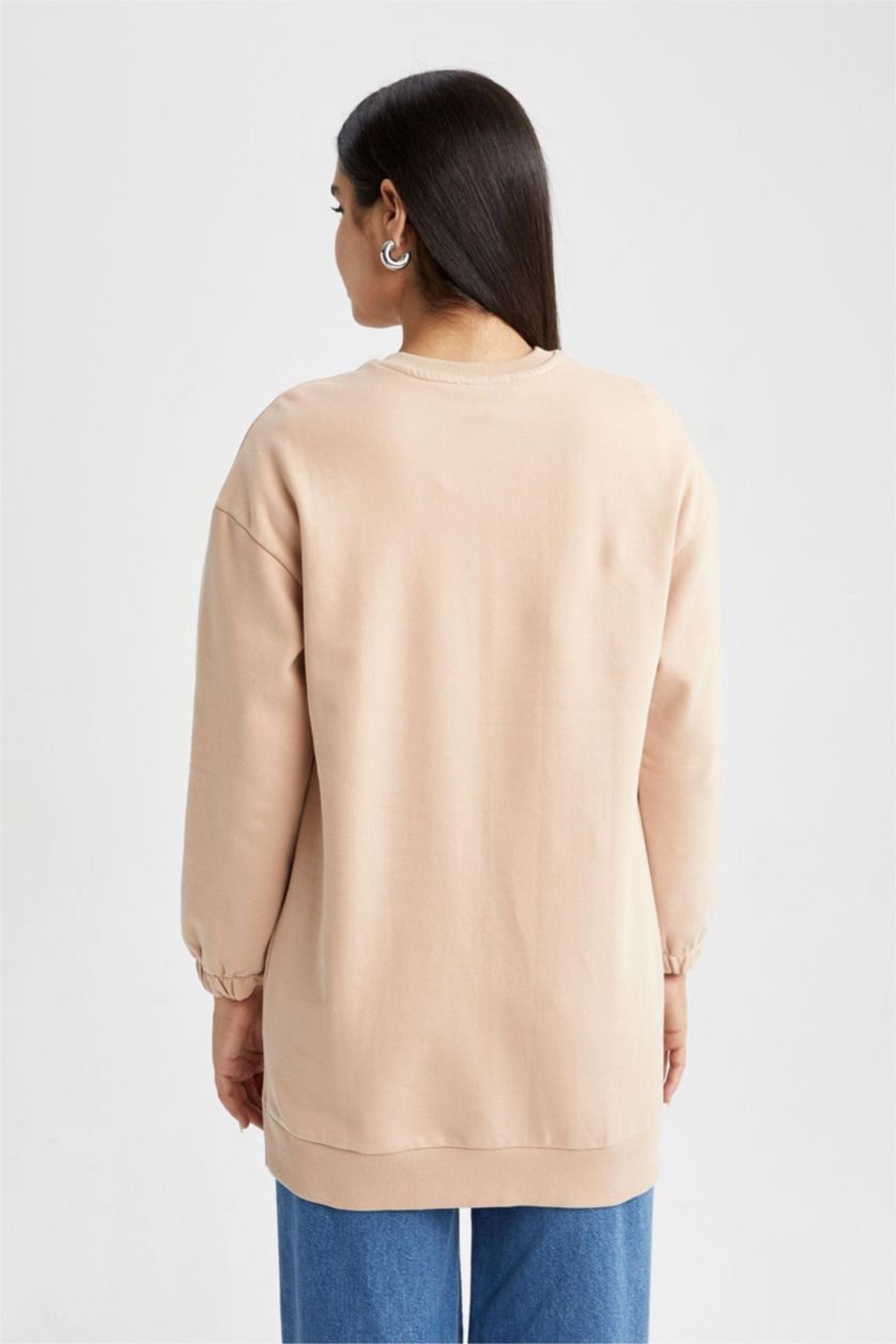 WOMAN Vison Relax Fit Thin Sweatshirt Fabric Crew Neck Embroidered Sweat Tunic