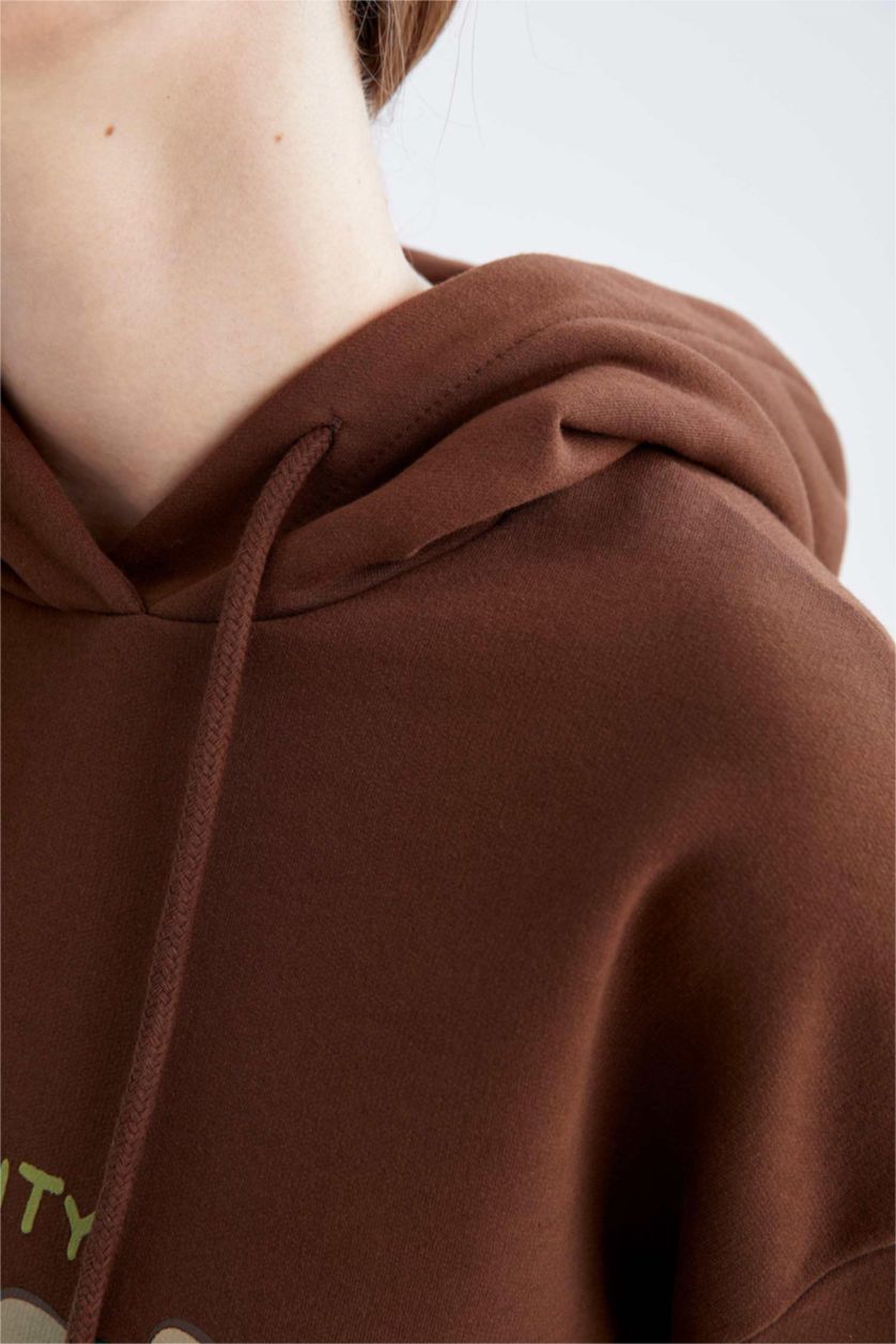 FEMME Marron Sweatshirt tunique Tissu Sweat Fin Coupe Oversize Floral À capuche