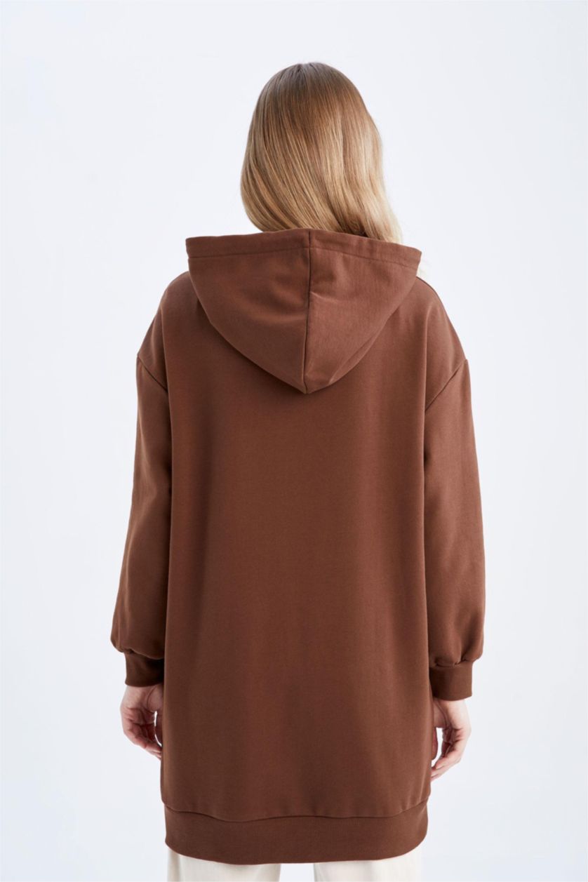 FEMME Marron Sweatshirt tunique Tissu Sweat Fin Coupe Oversize Floral À capuche