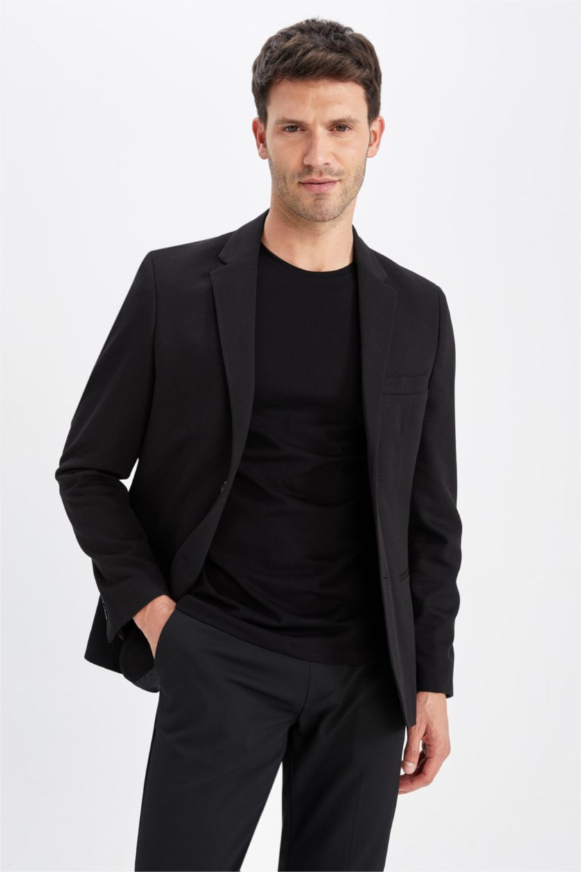 Erkek Siyah Slım Fıt Blazer Ceket