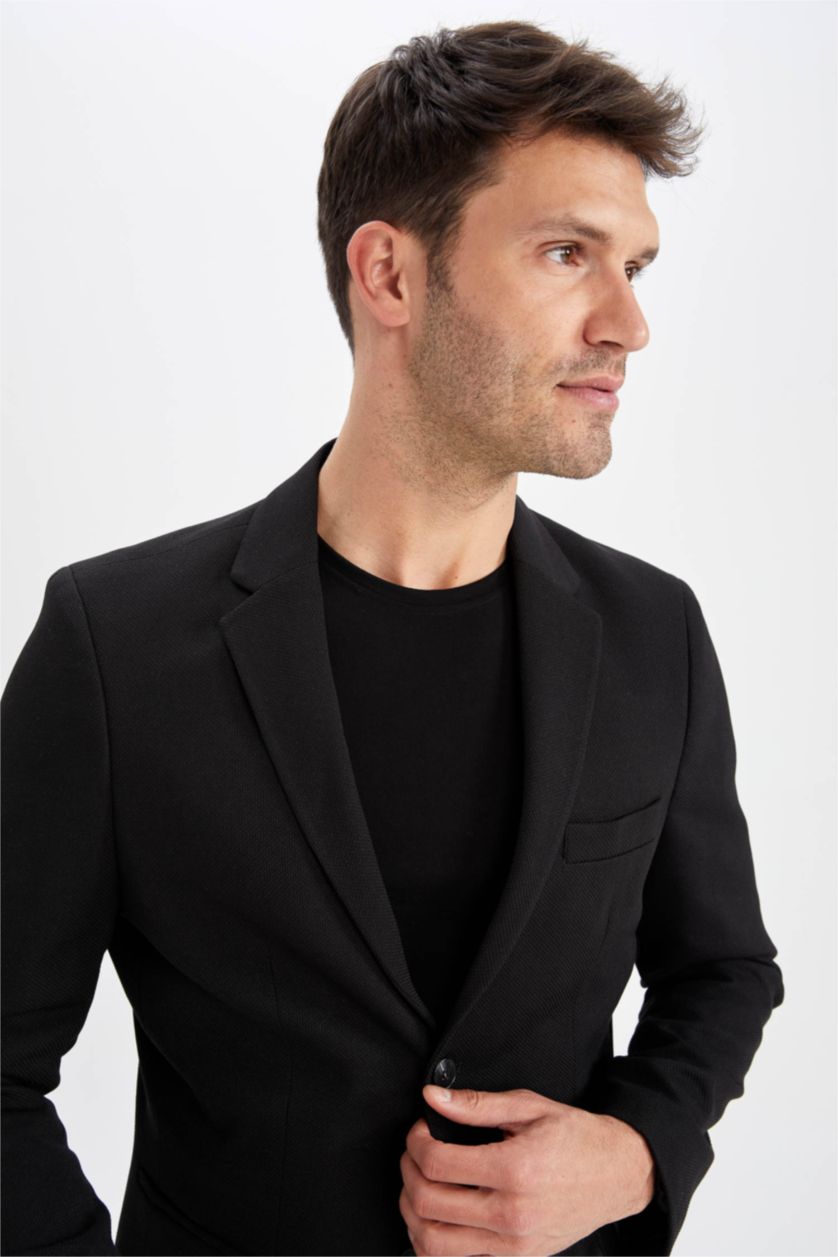 Erkek Siyah Slım Fıt Blazer Ceket