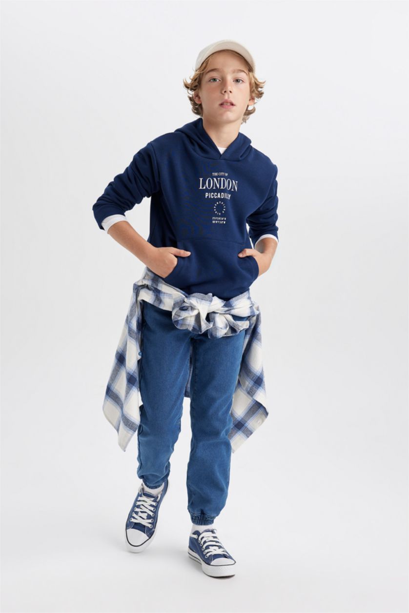 BOYS & TEENS Dark Blue Boy Jogger Elastic Banded Leg Fleece Lined Jeans