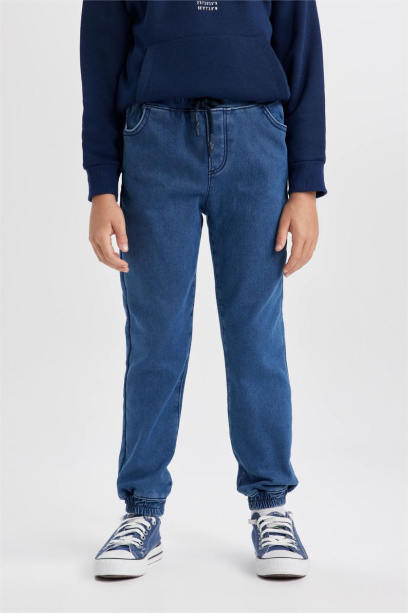 BOYS & TEENS Dark Blue Boy Jogger Elastic Banded Leg Fleece Lined Jeans