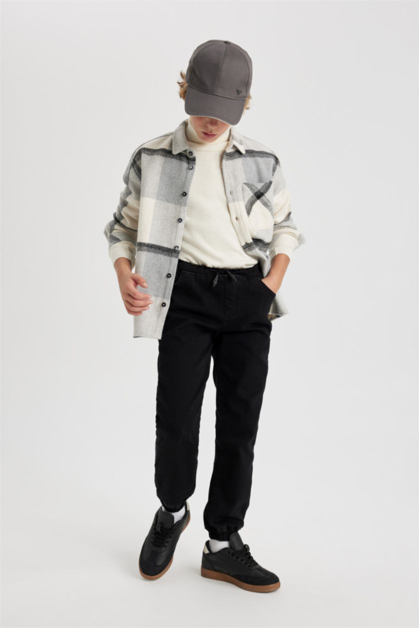 BOYS & TEENS Black Boy Jogger Elastic Banded Leg Fleece Lined Jeans