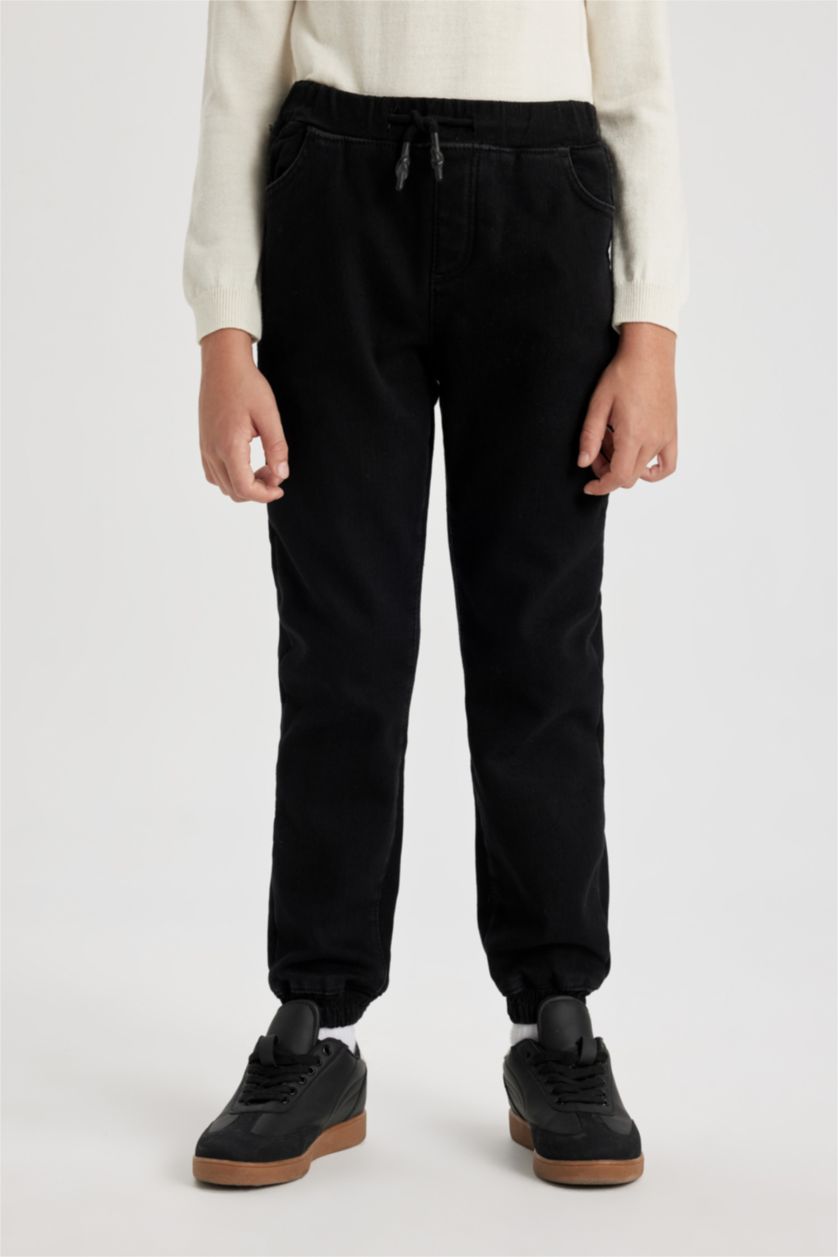 BOYS & TEENS Black Boy Jogger Elastic Banded Leg Fleece Lined Jeans