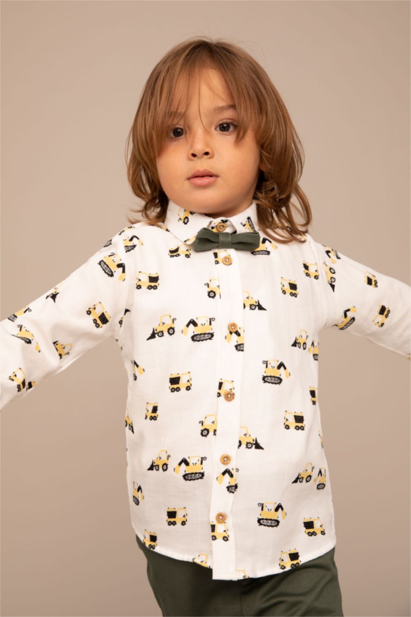 BÉBÉ GARÇON Écru Pantalon chemise à manches longues à motifs coupe régulière bébé garçon costume en sergé