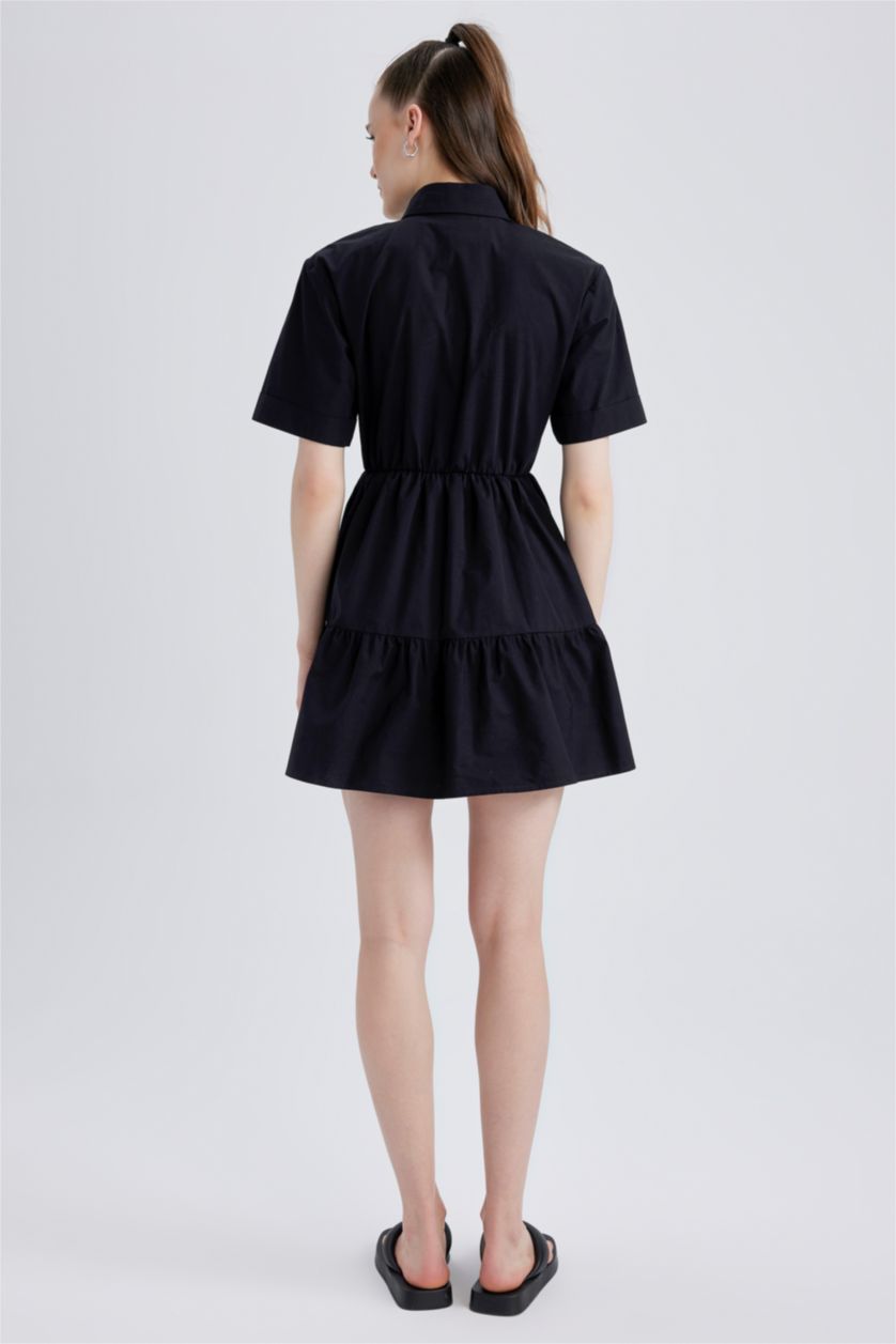 WOMAN Black Shirt Collar Poplin Mini Cotton Dress