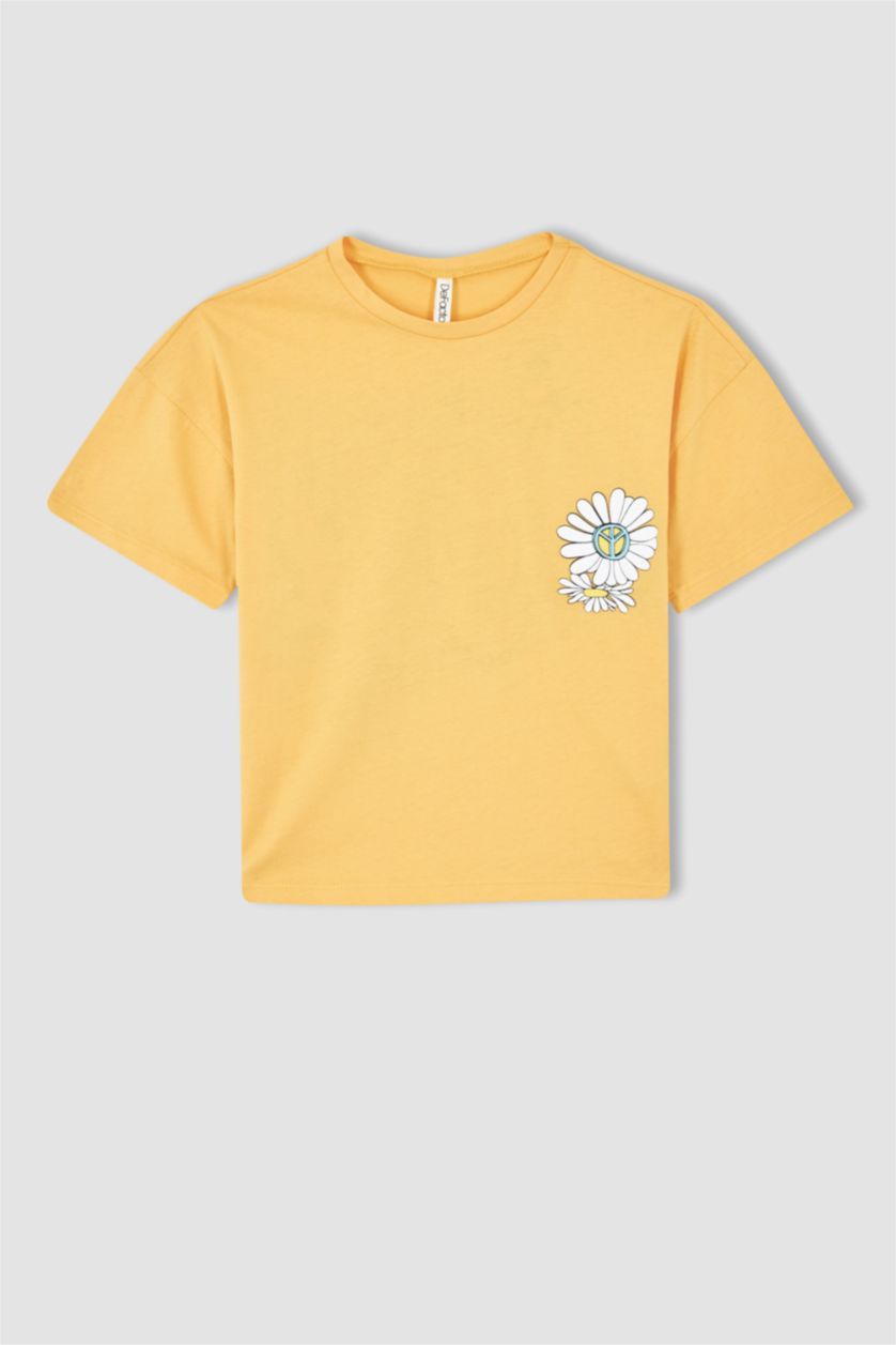 GIRLS & TEENS Light Orange Girl Regular Fit Short Sleeve Back Print T-Shirt