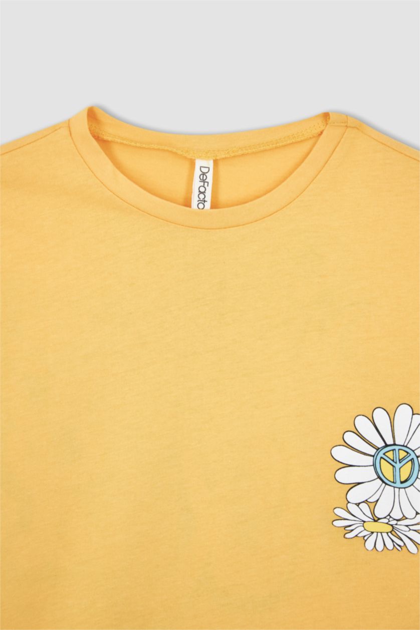 GIRLS & TEENS Light Orange Girl Regular Fit Short Sleeve Back Print T-Shirt