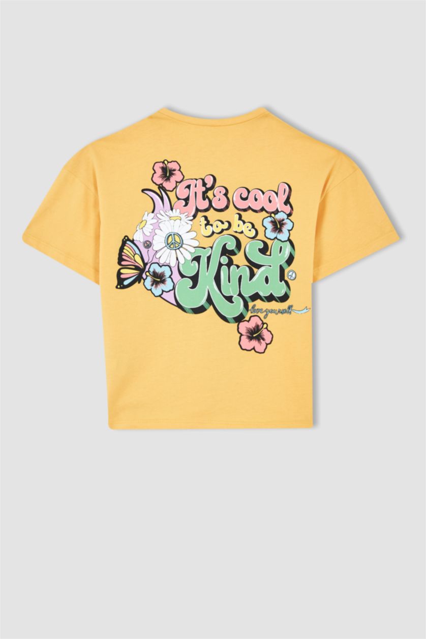 GIRLS & TEENS Light Orange Girl Regular Fit Short Sleeve Back Print T-Shirt