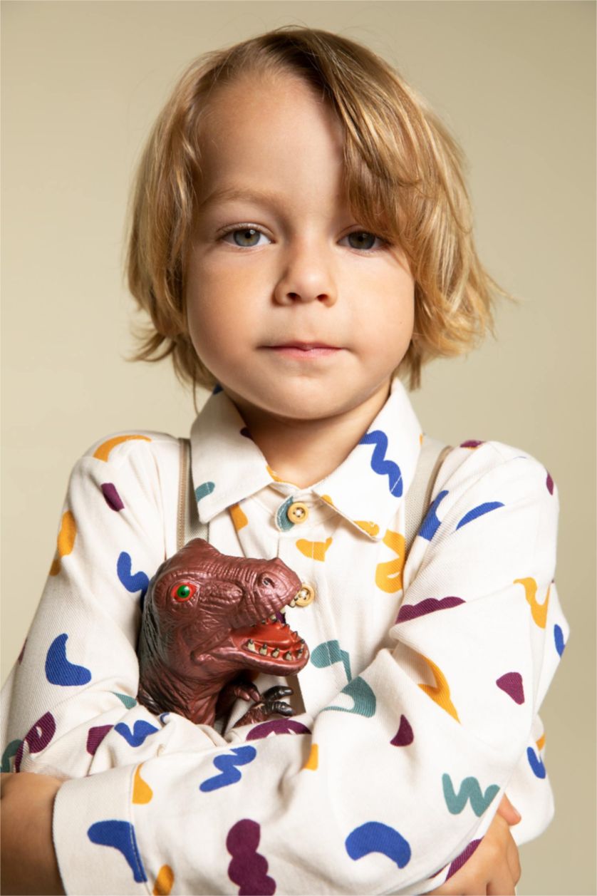 Erkek Bebek Bej Gömlek Yaka Twill Uzun Kollu Gömlek Erkek Bebek