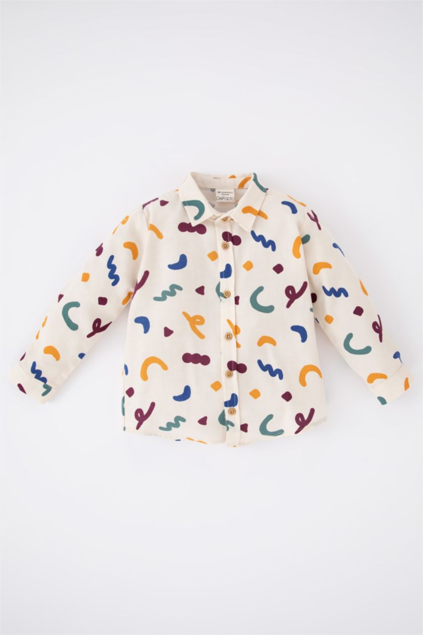 Erkek Bebek Bej Gömlek Yaka Twill Uzun Kollu Gömlek Erkek Bebek