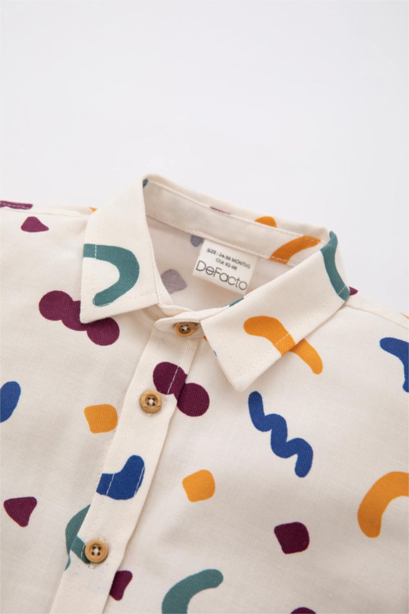 Erkek Bebek Bej Gömlek Yaka Twill Uzun Kollu Gömlek Erkek Bebek