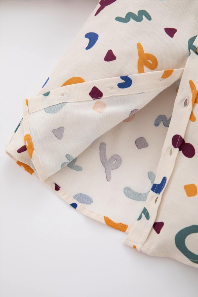 Erkek Bebek Bej Gömlek Yaka Twill Uzun Kollu Gömlek Erkek Bebek