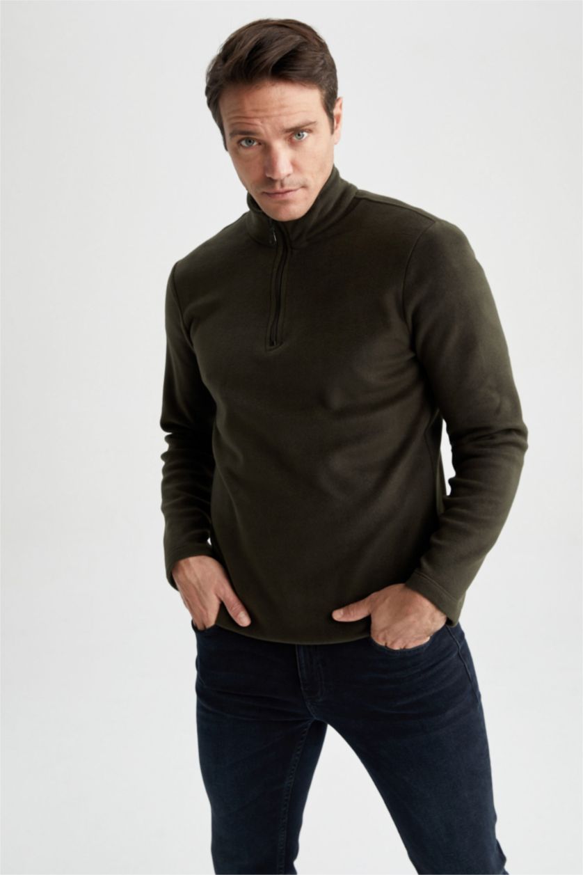 Haki Erkek Regular Fıt Polar Sweatshirt 2556783 | DeFacto