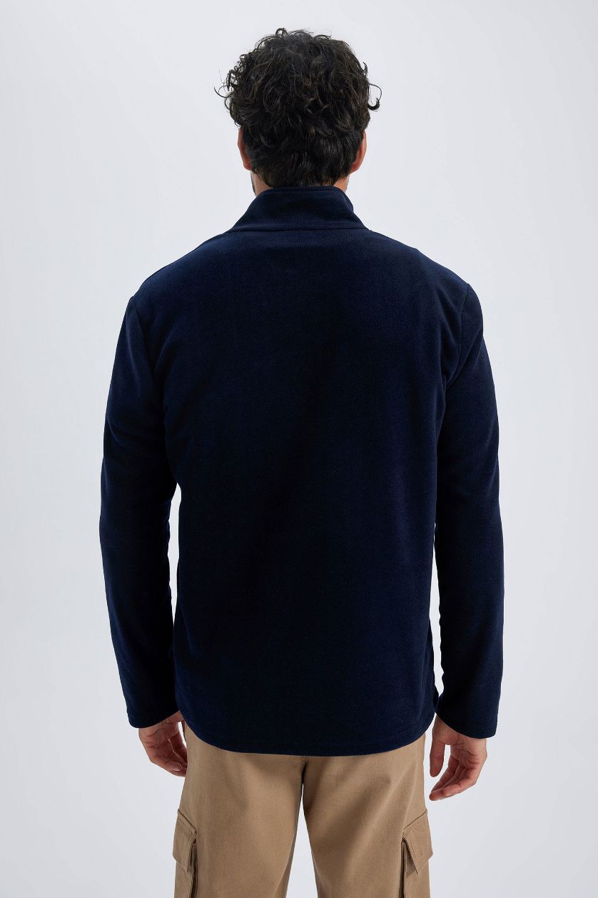 MAN NAVY Regular Fit Stand Collar Zippered Fleece Sweatshirt