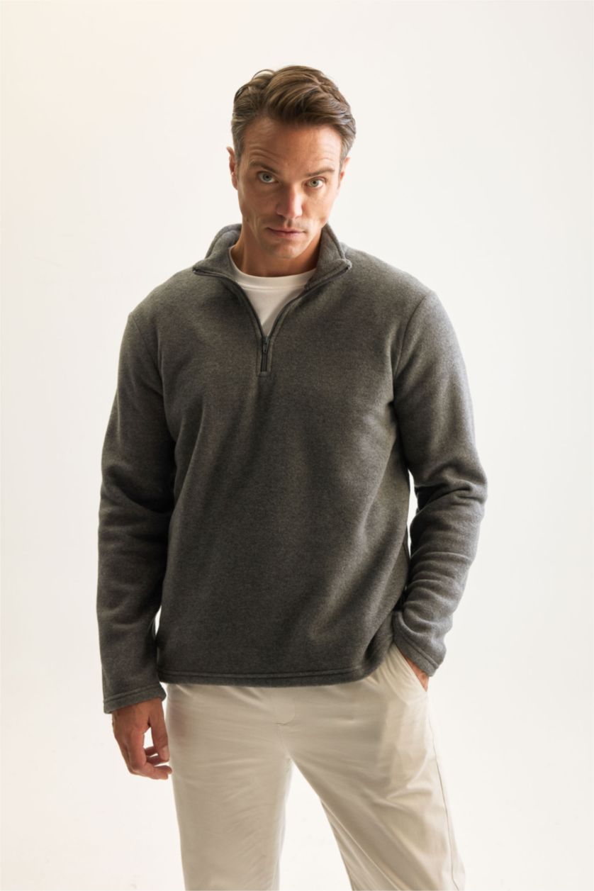 Erkek Antasit Melanj Regular Fıt Polar Sweatshirt