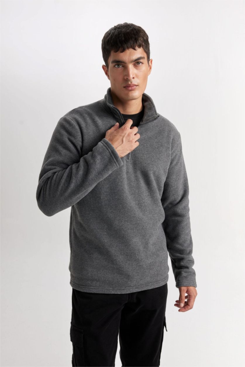 Erkek Antasit Melanj Regular Fıt Polar Sweatshirt