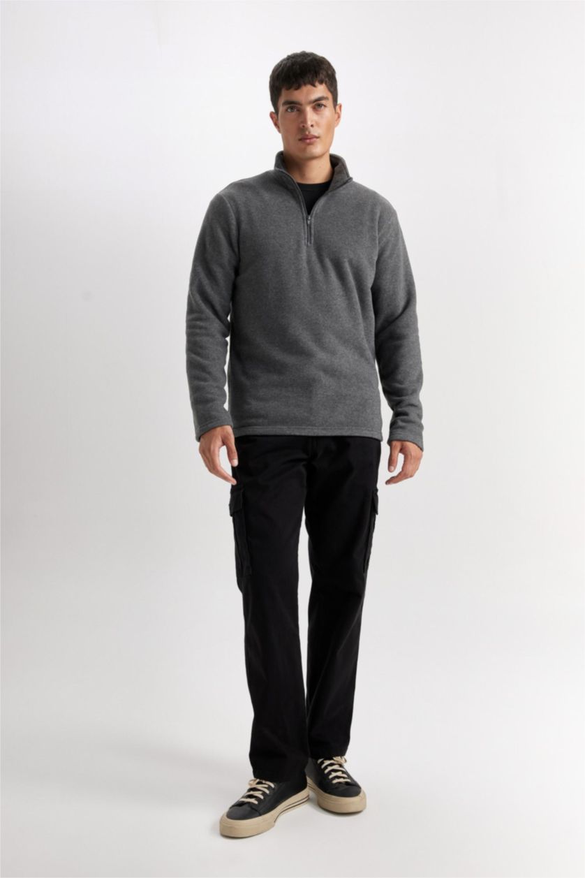 Erkek Antasit Melanj Regular Fıt Polar Sweatshirt