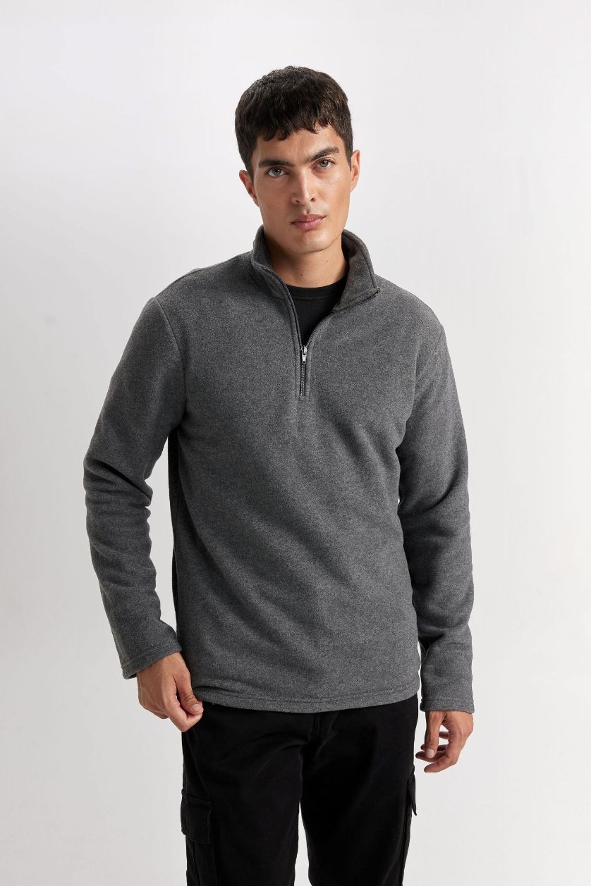 Erkek Antasit Melanj Regular Fıt Polar Sweatshirt