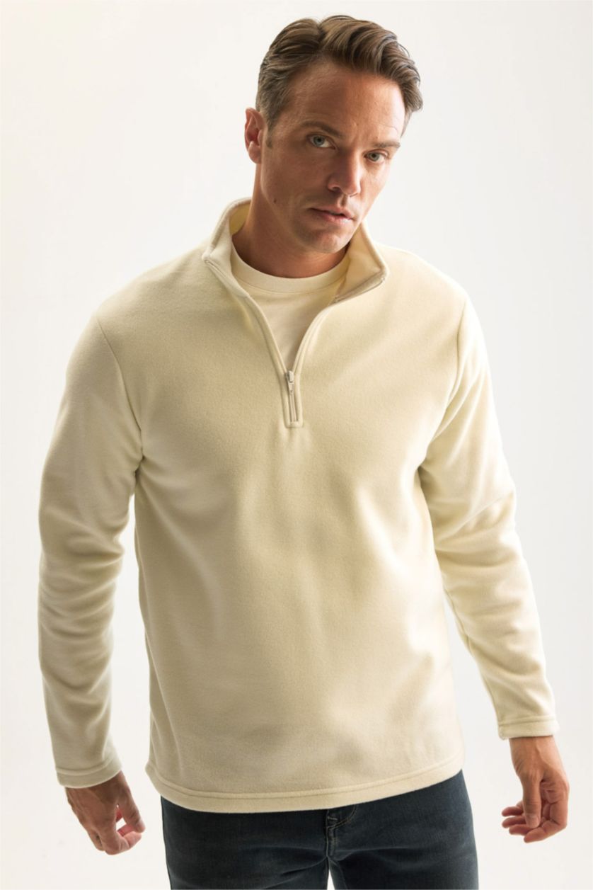 Erkek Ekru Regular Fıt Polar Sweatshirt