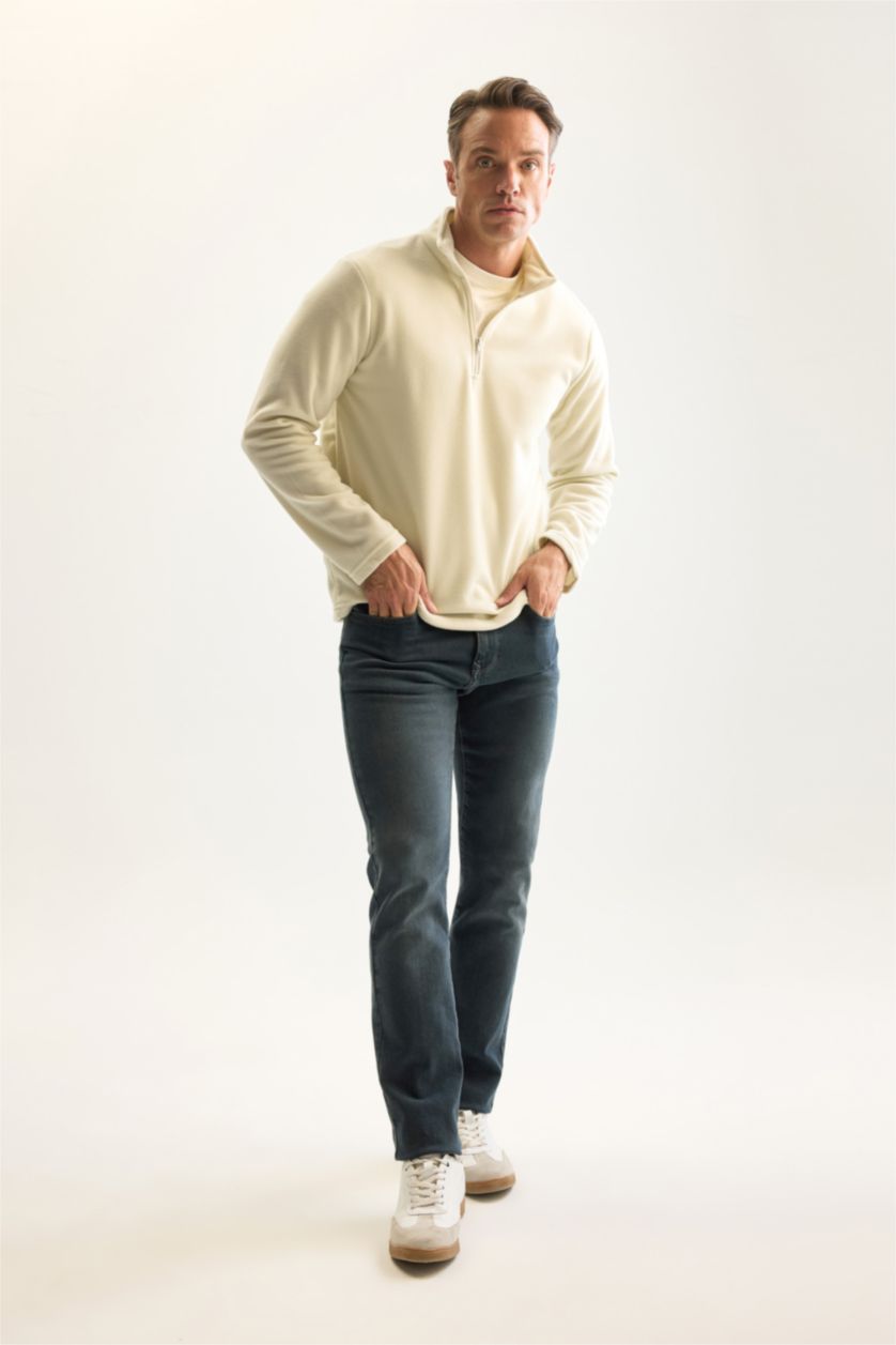 Erkek Ekru Regular Fıt Polar Sweatshirt
