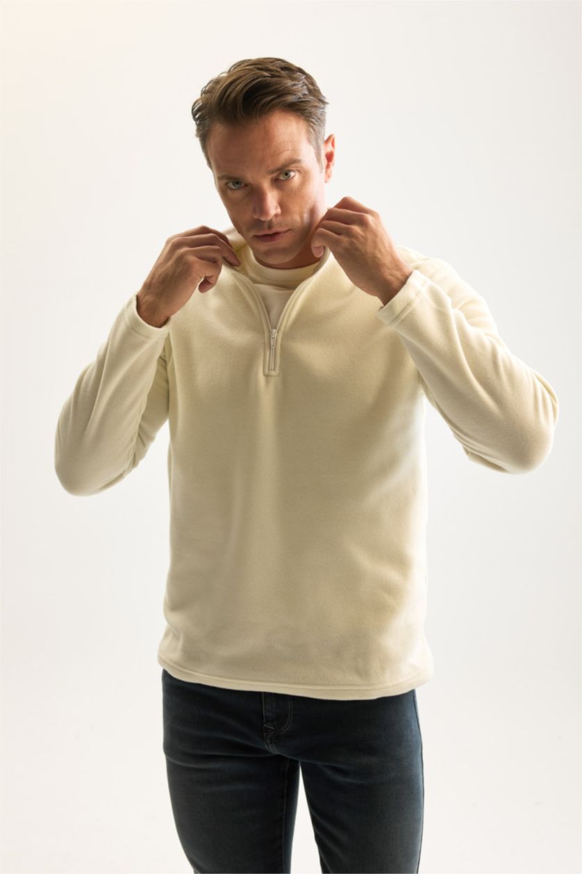 Erkek Ekru Regular Fıt Polar Sweatshirt