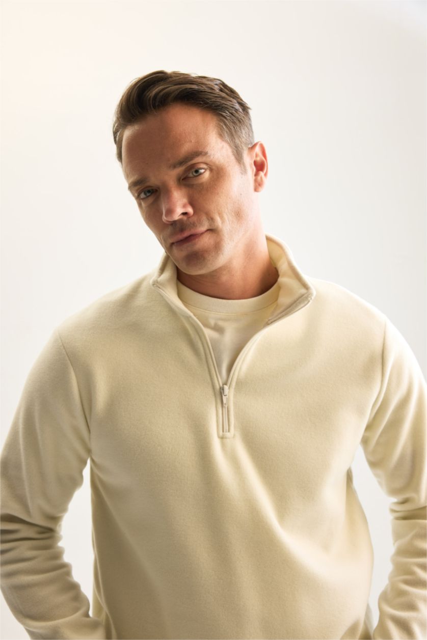 Erkek Ekru Regular Fıt Polar Sweatshirt