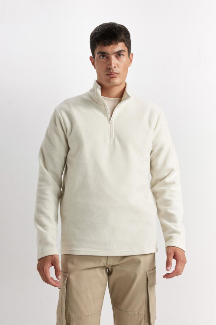 Erkek Ekru Regular Fıt Polar Sweatshirt