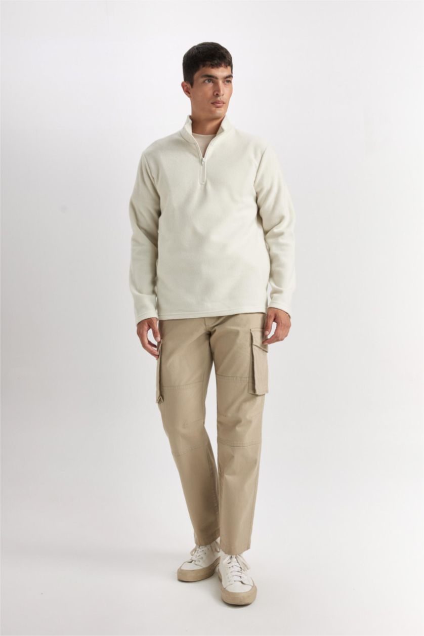 Erkek Ekru Regular Fıt Polar Sweatshirt
